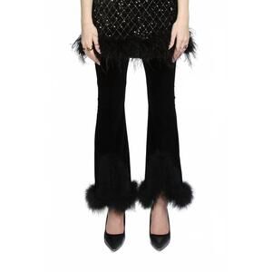NEW BEULAHSTYLE hem fur velvet boot cut pants in black